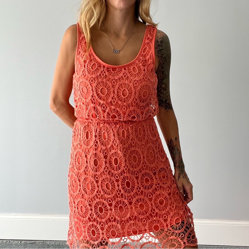Lauren Conrad Coral Lace Dress with Back Cut Out